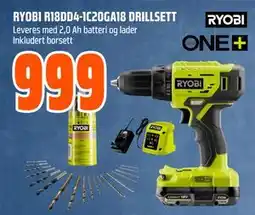 Obs Bygg RYOBI R18DD4-1C20GA18 DRILLSETT tilbud