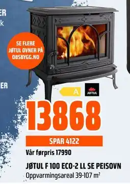 Obs Bygg JØTUL F 100 ECO-2 LL SE PEISOVN tilbud