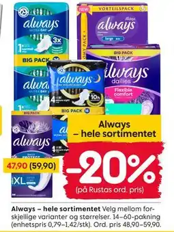 Rusta Always hele sortimentet tilbud