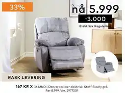 Skeidar Denver recliner elektrisk tilbud