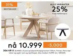 Skeidar Guest spisebord Hvitpigmentert 120cm tilbud