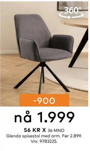 Skeidar Glenda spisestol med arm tilbud