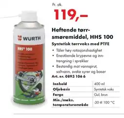Würth Heftende tørr- smøremiddel, HHS 100 Syntetisk tørrvoks med PTFE tilbud