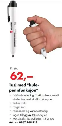 Würth Tusj med "kule- pennfunksjon" tilbud