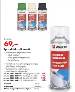 Würth Spraylakk, silkematt tilbud