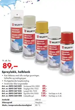 Würth Spraylakk, helblank tilbud