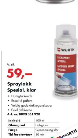 Würth Spraylakk Spesial, klar tilbud