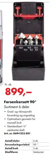 Würth Forsenkersett 90° Sortiment 6 deler tilbud