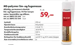 Würth MS-polymer lim- og fugemasse tilbud
