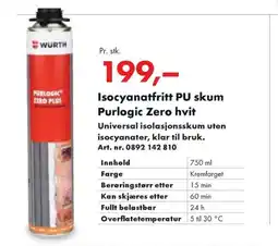 Würth Isocyanatfritt PU skum Purlogic Zero hvit tilbud