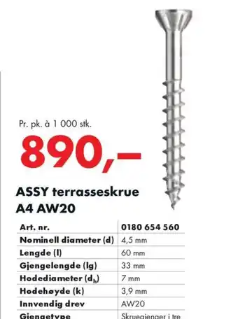 Würth ASSY terrasseskrue A4 AW20 tilbud