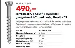 Würth Terrasseskrue ASSY® 4 RCMR del- gjenget med 60° senkhode, Nordic - C4 tilbud