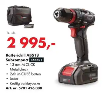 Würth Batteridrill ABS18 Subcompact PAKKE 1 tilbud