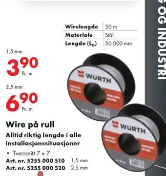 Würth Wire på rull Alltid riktig lengde i alle installasjonssituasjoner tilbud