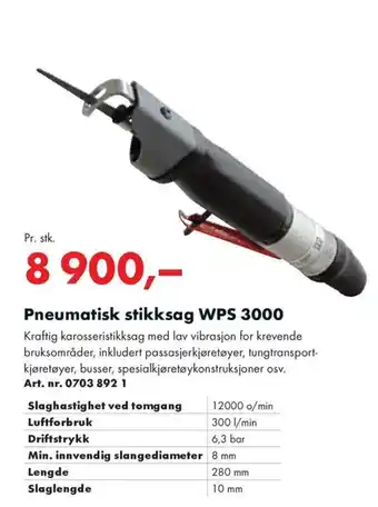 Würth Pneumatisk stikksag WPS 3000 tilbud