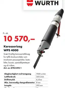 Würth Karosserisag WPS 4000 tilbud