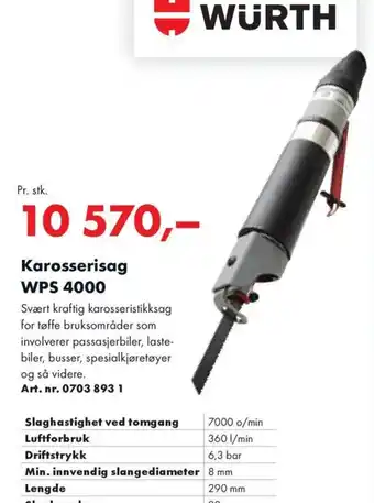 Würth Karosserisag WPS 4000 tilbud