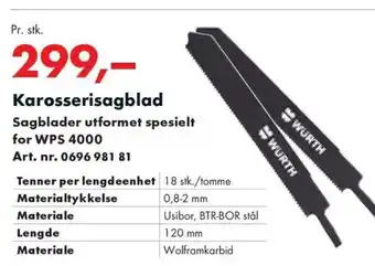 Würth Karosserisagblad tilbud
