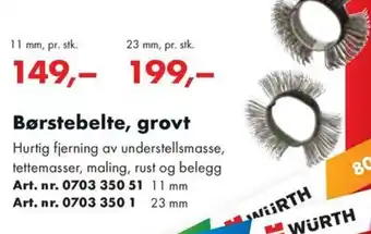 Würth Børstebelte, grovt tilbud