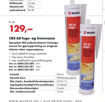 Würth CBS 60 fuge- og limemasse tilbud