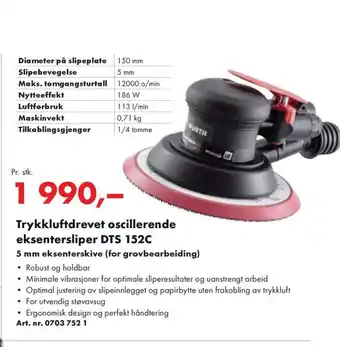 Würth Trykkluftdrevet oscillerende eksentersliper DTS 152C tilbud