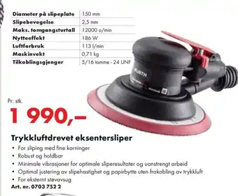 Würth Trykkluftdrevet eksentersliper tilbud