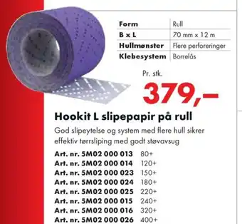 Würth Hookit L slipepapir på rull tilbud