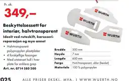 Würth Beskyttelsessett for interiør, halvtransparent Ideelt ved ruteskift, karosseri- reparasjon og mye annet tilbud