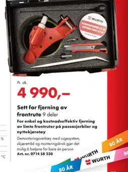 Würth Sett for fjerning av frontrute 9 deler tilbud