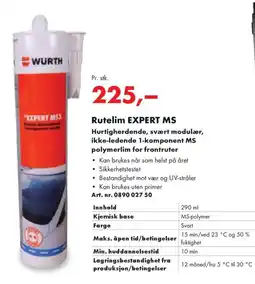Würth Rutelim EXPERT MS Hurtigherdende, svært modulær, ikke-ledende 1-komponent MS polymerlim for frontruter tilbud