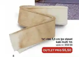 Stoff & Stil 1x1 ribb 3,5 cm lys støvet kaki multi 1m tilbud