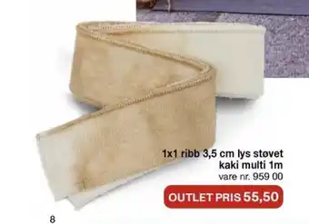 Stoff & Stil 1x1 ribb 3,5 cm lys støvet kaki multi 1m tilbud