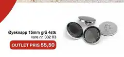 Stoff & Stil Øyeknapp 15mm grå 4stk tilbud
