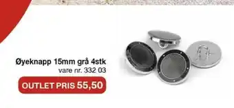 Stoff & Stil Øyeknapp 15mm grå 4stk tilbud
