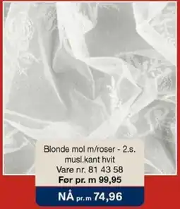 Stoff & Stil Blonde mol m/roser - 2.s. musl.kant hvit tilbud
