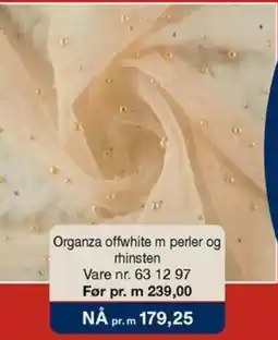 Stoff & Stil Organza offwhite m perler og rhinsten tilbud
