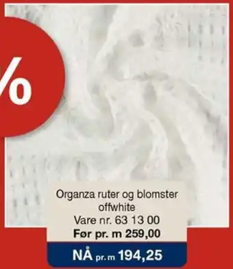 Stoff & Stil Organza ruter og blomster offwhite tilbud