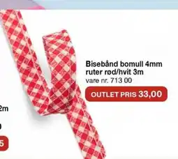 Stoff & Stil Bisebånd bomull 4mm ruter rød/hvit 3m vare nr. 713 00 tilbud