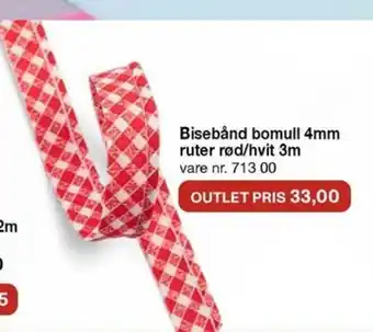 Stoff & Stil Bisebånd bomull 4mm ruter rød/hvit 3m vare nr. 713 00 tilbud