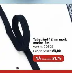 Stoff & Stil Tubebånd 12mm mørk marine 3m vare nr. 206 23 tilbud