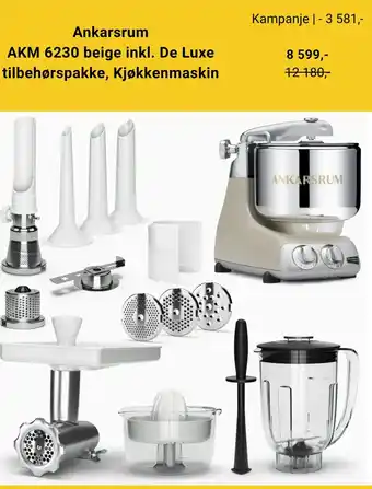 Skousen Ankarsrum AKM 6230 beige inkl. De Luxe tilbehørspakke, Kjøkkenmaskin tilbud