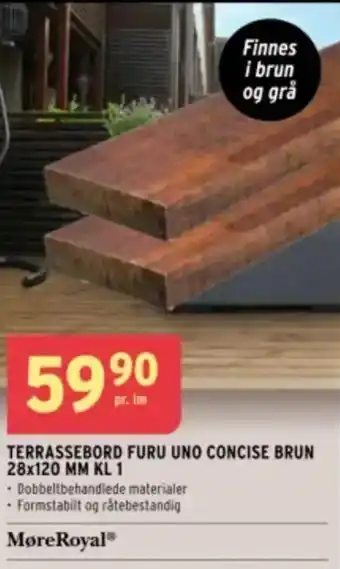 Montér Terrassebord furu uno concise brun 28x120 mm kl 1 tilbud