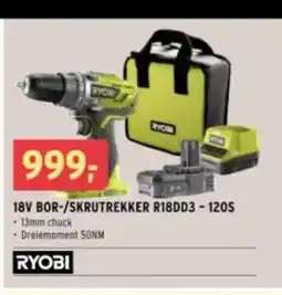 Montér 18v bor-/skrutrekker r18dd3 - 120s tilbud