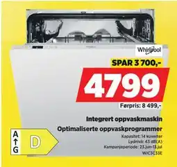 POWER Integrert oppvaskmaskin, NOK 4799 tilbud