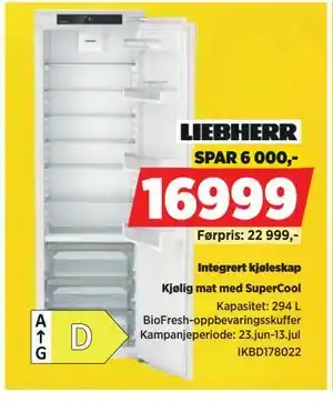 POWER Integrert kjøleskap, NOK 16999 tilbud