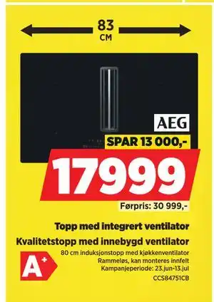 POWER Topp med integrert ventilator, NOK 17999 tilbud