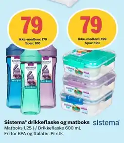 Coop Extra Sistema drikkeflaske og matboks, NOK 199, Medlemspris tilbud