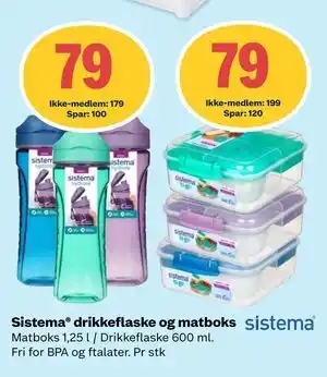 Coop Extra Sistema drikkeflaske og matboks, NOK 199, Medlemspris tilbud