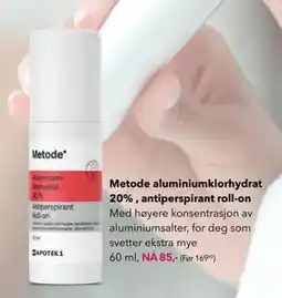 Apotek 1 Metode aluminiumklorhydrat 20% , antiperspirant roll-on, NOK 85 tilbud