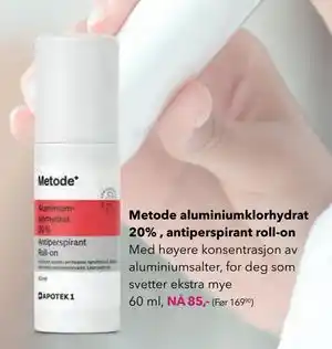 Apotek 1 Metode aluminiumklorhydrat 20% , antiperspirant roll-on, NOK 85 tilbud